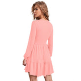 Women's Knitting stretchable Solid Round Neck Full Sleeve Dress (Peach)